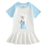 Toddler Girls Prints Frozen Flowers Alsa Princess A-line Pleated Short Sleeve Dresses