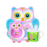 Cartoon Children 5 Pieces Tableware Animal Model Compartment Meal Bowl Kindergarten  Plates Cups Dowl Spoons Forks