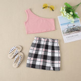 Toddler Girls Two-pieces Sleeveless Top and Plaid Skirt Set