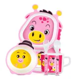 Cartoon Children 5 Pieces Tableware Animal Model Compartment Meal Bowl Kindergarten  Plates Cups Dowl Spoons Forks