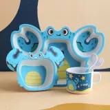 Cartoon Children 5 Pieces Tableware Crab Dinosaur Model Compartment Meal Bowl Kindergarten  Plates Cups Dowl Spoons Forks