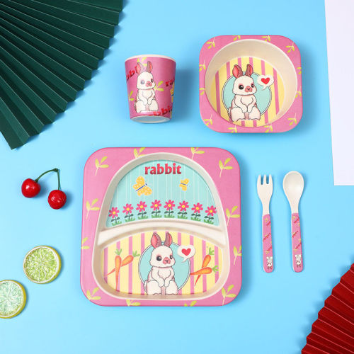 Square Cute Rabbit Pig Children 5 Pieces Tableware Animal Model Auxiliary Food Bowl Kindergarten Soup Bowl Dinner Bowl
