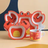 Cartoon Children 5 Pieces Tableware Crab Dinosaur Model Compartment Meal Bowl Kindergarten  Plates Cups Dowl Spoons Forks