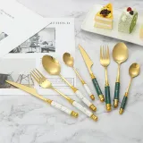 Ceramic 24 Piece Smooth Edge Stainless Steel Tableware Includes Dinner Forks Knives Spoons