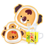 Cartoon Children 5 Pieces Tableware Animal Model Compartment Meal Bowl Kindergarten  Plates Cups Dowl Spoons Forks