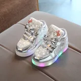 LED Light Kids Shoes Stars Bowknot Running Ligthweight Sport Sneakers Shoes