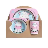 Cartoon Children 5 Pieces Tableware Animal Fruit Model Auxiliary Food Bowl Kindergarten Plates Cups Dowl Spoons Forks