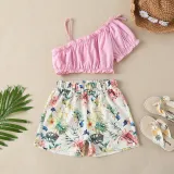 Toddler Girls Two-pieces Short Sleeve Top and Floral Shorts Set
