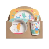 Cartoon Children 5 Pieces Tableware Animal Fruit Model Auxiliary Food Bowl Kindergarten Plates Cups Dowl Spoons Forks