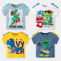 Toddler Boys T-shirts Cartoon Dinosaur Slogan Pattern Cotton Tops