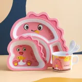 Cartoon Children 5 Pieces Tableware Crab Dinosaur Model Compartment Meal Bowl Kindergarten  Plates Cups Dowl Spoons Forks