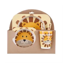 5 Pieces Cartoon Toddler Kids Animal Tableware Auxiliary Food Bowl Kindergarten Plates Cups Dowl Spoons Forks