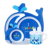 Cartoon Children 5 Pieces Tableware Animal Model Compartment Meal Bowl Kindergarten  Plates Cups Dowl Spoons Forks