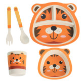 5 Pieces Orange Tiger Bamboo Fiber Dinnerware Tableware Auxiliary Food Bowl Kindergarten Soup Dinner Bowl