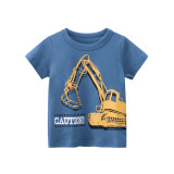 Toddler Boys T-shirts Cartoon Excavator Round Collar Cotton Tops