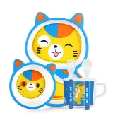 Cartoon Children 5 Pieces Tableware Animal Model Compartment Meal Bowl Kindergarten  Plates Cups Dowl Spoons Forks