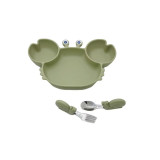 Cartoon Children 3 Pieces Tableware Crab Model Compartment Meal Bowl Kindergarten  Plates Cups Dowl Spoons Forks