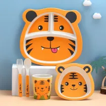 5 Pieces Orange Tiger Bamboo Fiber Dinnerware Tableware Auxiliary Food Bowl Kindergarten Soup Dinner Bowl
