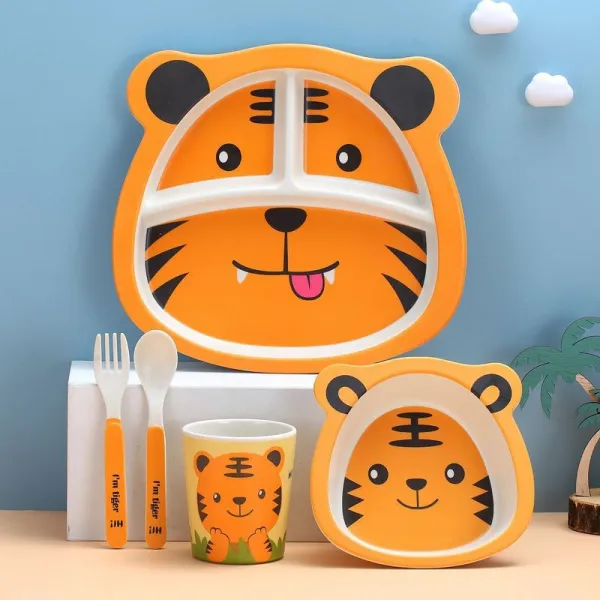 5 Pieces Orange Tiger Bamboo Fiber Dinnerware Tableware Auxiliary Food Bowl Kindergarten Soup Dinner Bowl
