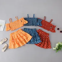 Toddler Girls Two-pieces Sling Top and Polka Dots Dress Set