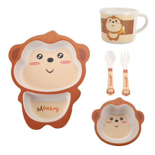 5 Pieces Cute Animal Toddler Tableware Model Auxiliary Food Bowl Kindergarten Plates Cups Dowl Spoons Forks
