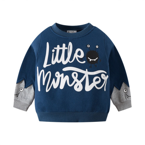 Toddler Boys Cartoon Little Monster Pattern Sweatshirts Long Sleeve Tops