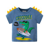 Toddler Boys T-shirts Cartoon Dinosaur Slogan Pattern Cotton Tops