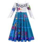Toddler Girls Blue White Flowers 2PCS Short Sleeve Dress With Bag