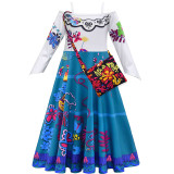Toddler Girls Blue White Flowers 2PCS Short Sleeve Dress With Bag