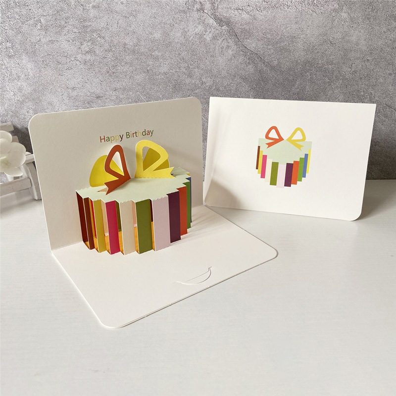 2PCS 3D Pop Up Multicolor Cake Happy Birthday Greeting Gift Cards