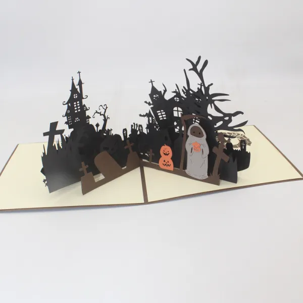 3D Pop Up Black Halloween Haunted House Pumpkin Ghost Greeting Cards