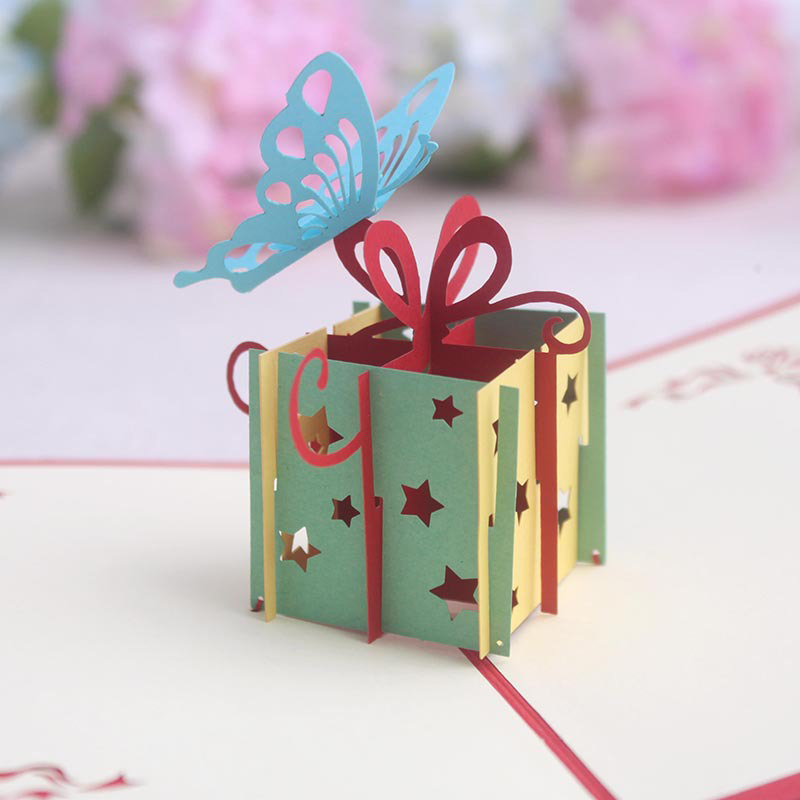 3D Pop Up Hollow Out Butterfly Gift Box Holiday Greeting Cards