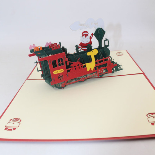 Merry Christmas 3D Pop Up Santa Green Train Greeting Cards