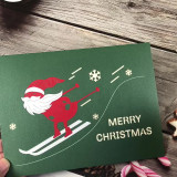 3D Pop Up Merry Christmas Santa Skiing Pattern Greeting Cards