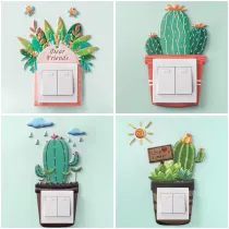 Green Cactus Fruit 3D Switch Paste Room Waterproof Decorative Wallpaper