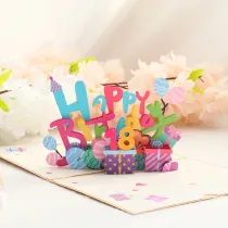 3D Pop Up Multicolor Happy Birthday Slogan Gift Box Greeting Cards