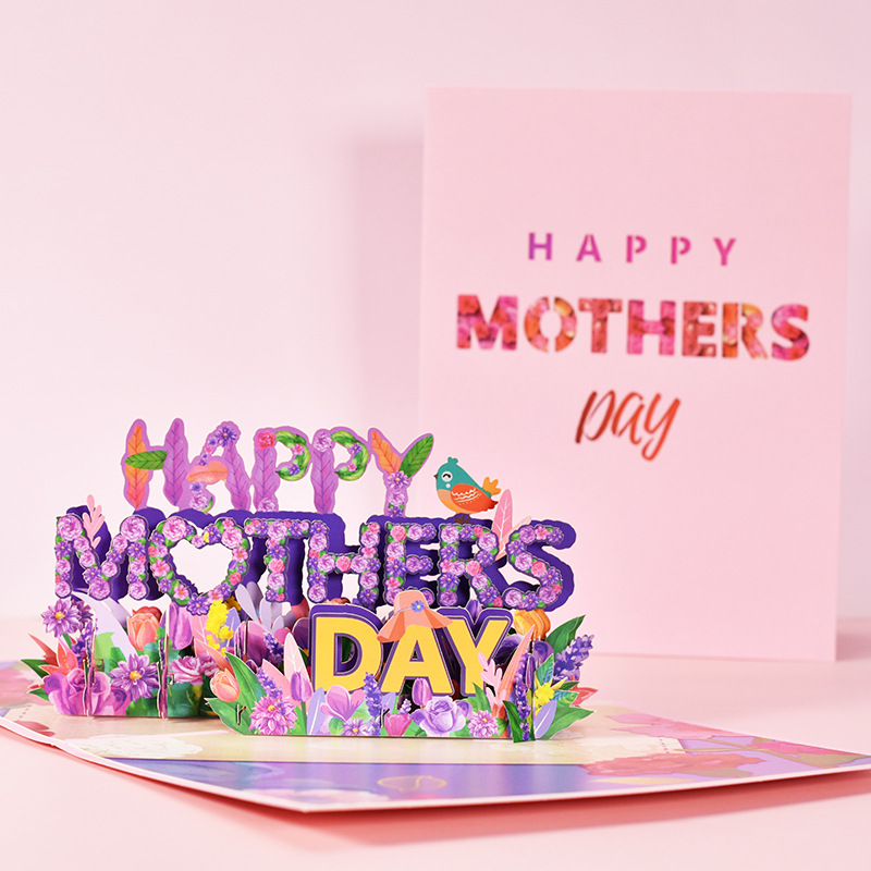 3D Pop Up Love You Mom Slogan Greeting Card with Envelopes for Mother's Day