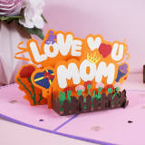 3D Pop Up Love You Mom Slogan Greeting Card with Envelopes for Mother's Day