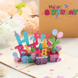 3D Pop Up Multicolor Happy Birthday Slogan Gift Box Greeting Cards