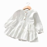 Toddler Girls Long Sleeve Pure Color Shirt Dress Cotton Tops