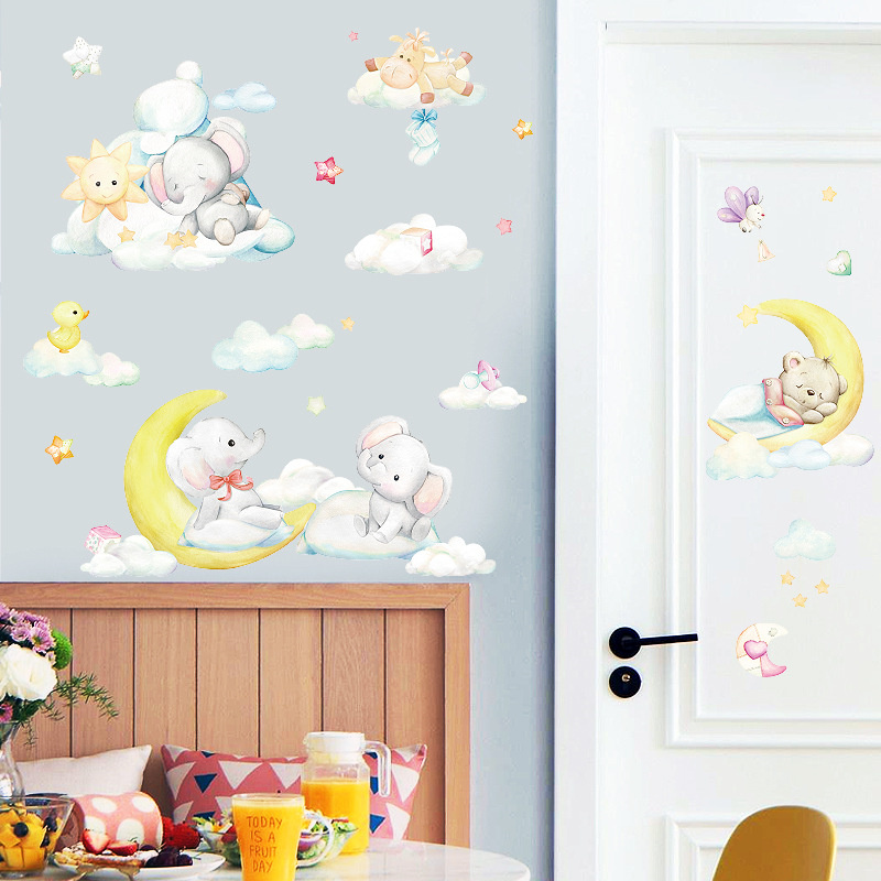 Moon Elephant Bear Cloud Room Waterproof Decorative Wallpaper