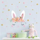 Flowers Pink Rabbit Bedroom Stickers Door Room Waterproof Decorative Wallpaper