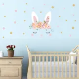 Flowers Pink Rabbit Bedroom Stickers Door Room Waterproof Decorative Wallpaper