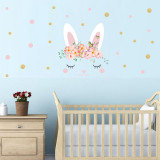 Flowers Pink Rabbit Bedroom Stickers Door Room Waterproof Decorative Wallpaper