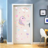 Pink Unicorn Stickers Bedroom Door Room Waterproof Decorative Wallpaper