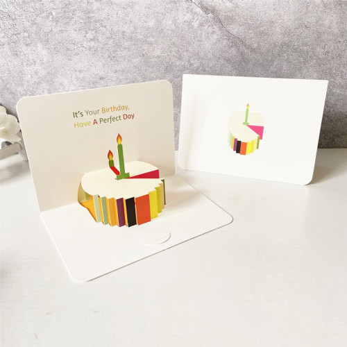 2PCS 3D Pop Up Multicolor Cake Happy Birthday Greeting Gift Cards