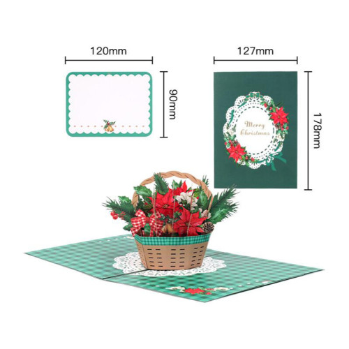 3D Pop Up Merry Christmas Flower Basket Greeting Cards