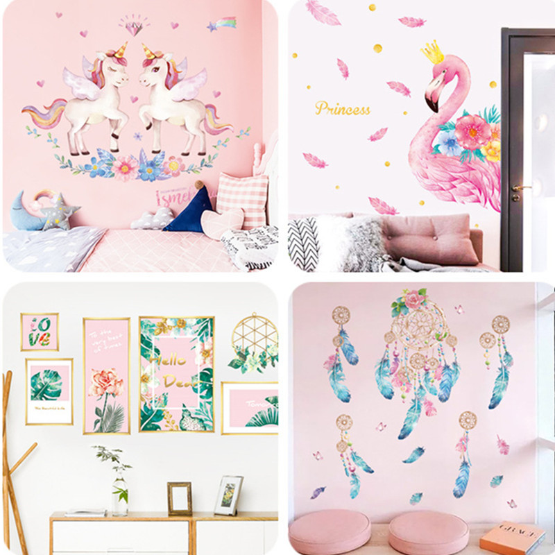 Pink Unicorn Flamingo Feather Room Waterproof Decorative Wallpaper
