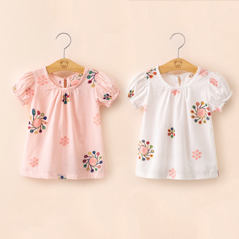 Toddler Girls Sun Flower Pattern T-shirts Short Sleeve Cotton Tops