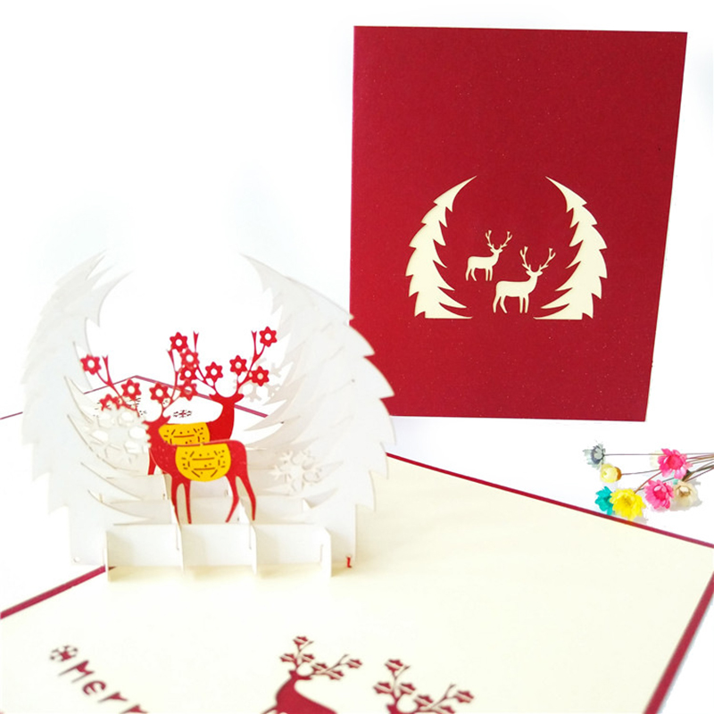 3D Paper Pop Up Christmas Deer Greeting Cards